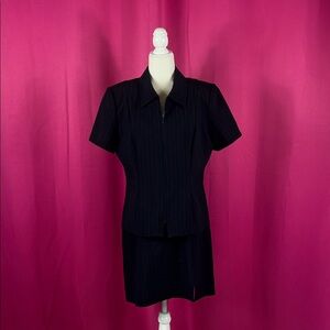 Suits us navy pinstripe 2 piece skirt suit set, size 13/14
